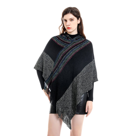 Damen Kapuzen-Poncho im Grobstrick mit Fransensaum Shop Nory