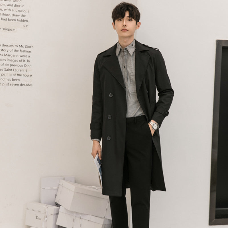 Herren Moderner leichter Trenchcoat mit Doppelreihe Taillengürtel und Schulterpatten Shop Nory
