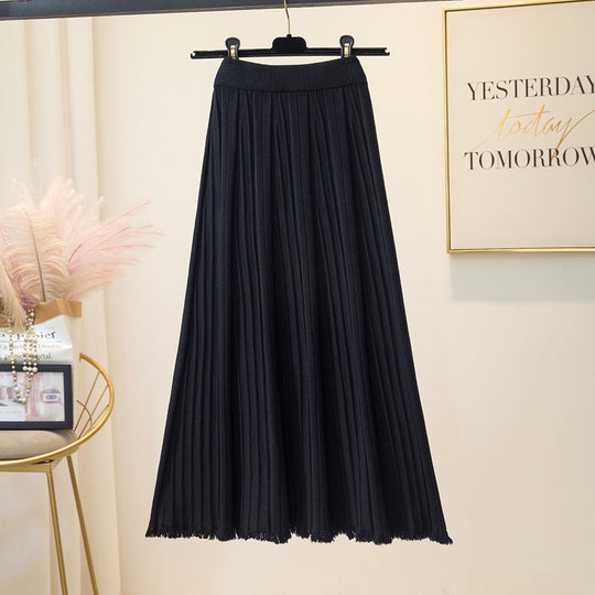 Damen Plissierter Maxirock mit elastischem Bund und fransigem Saum Shop Nory