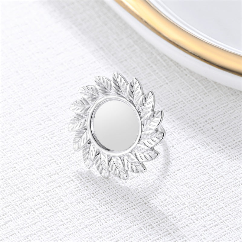 Damen eleganter Ring mit kunstvollem Blätterdesign und Spiegeloberfläche Shop Nory