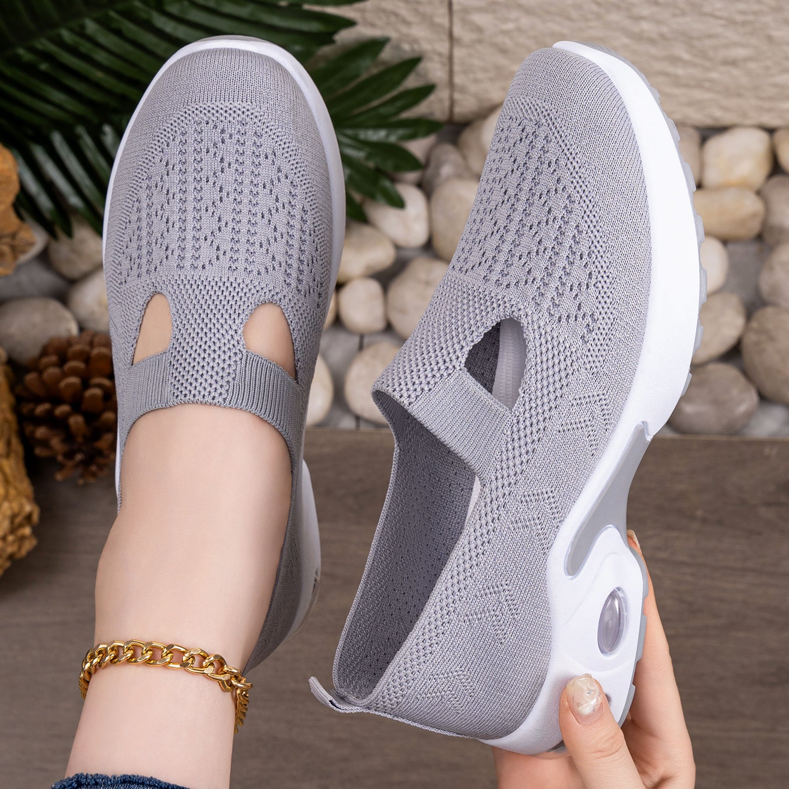 Damen Atmungsaktive Slip-On Freizeit-Schuhe mit dämpfender Sohle