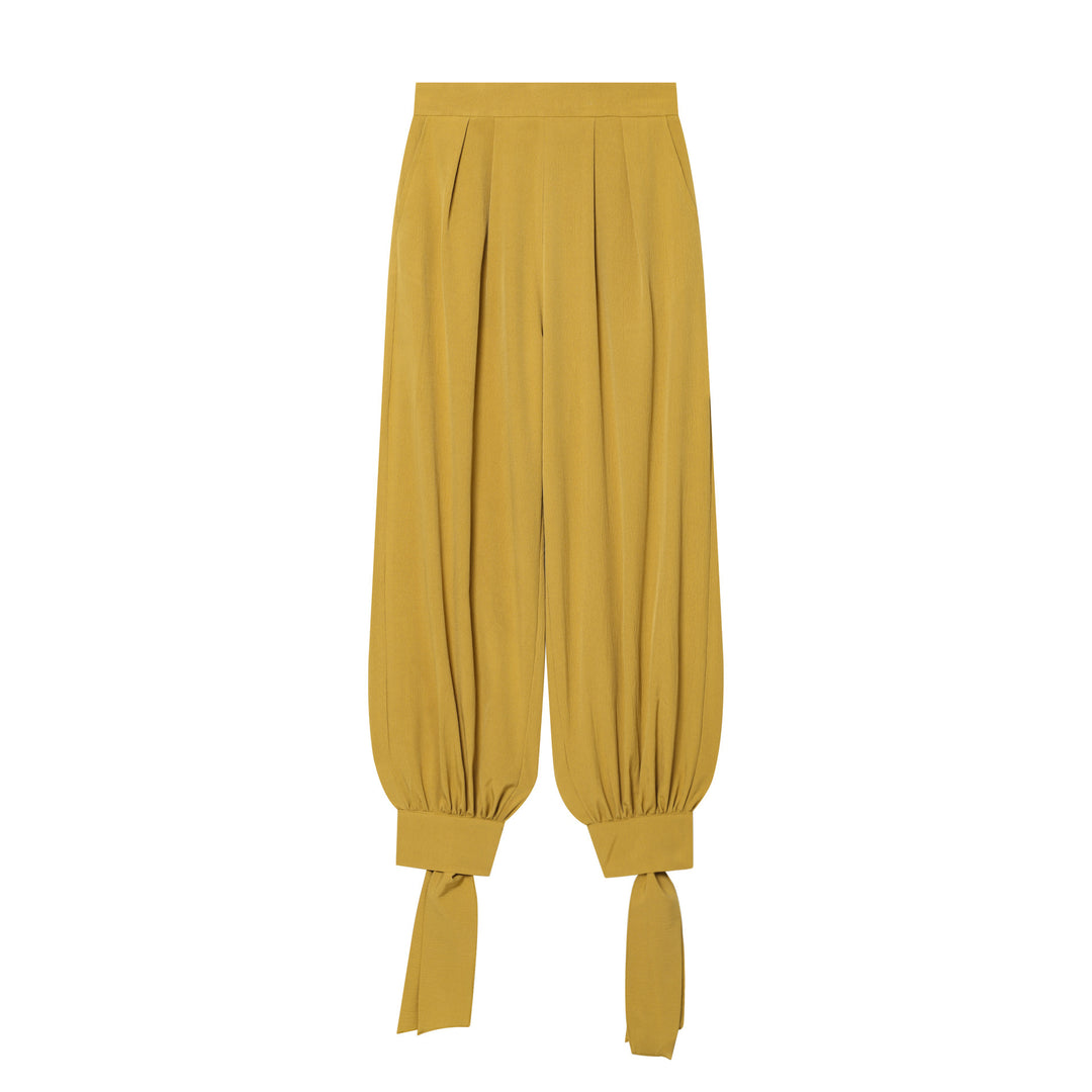 Damen Haremshose mit hohem Bund, Plissee-Falten und geknoteten Bündchen Shop Nory