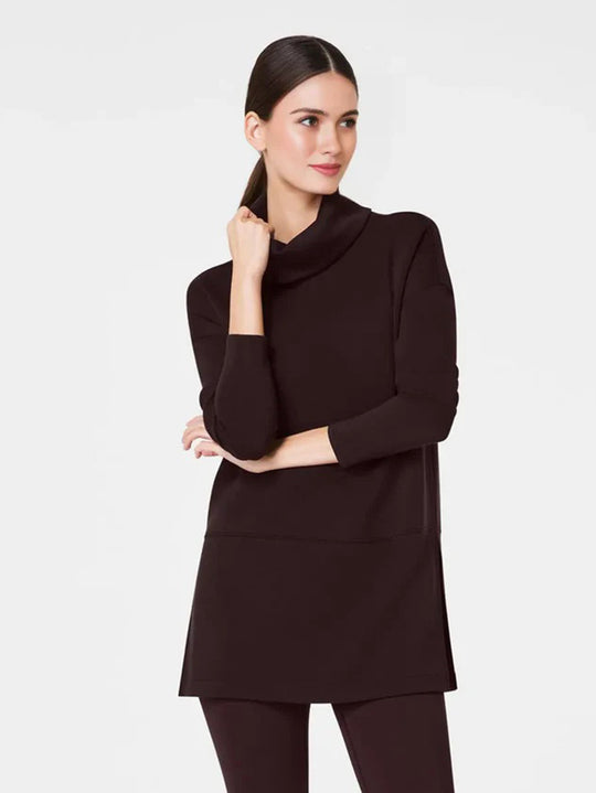 Damen Cozy Funnel Neck Tunika Pullover mit Übergrößen-Schnitt und seitlichen Schlitzen Shop Nory