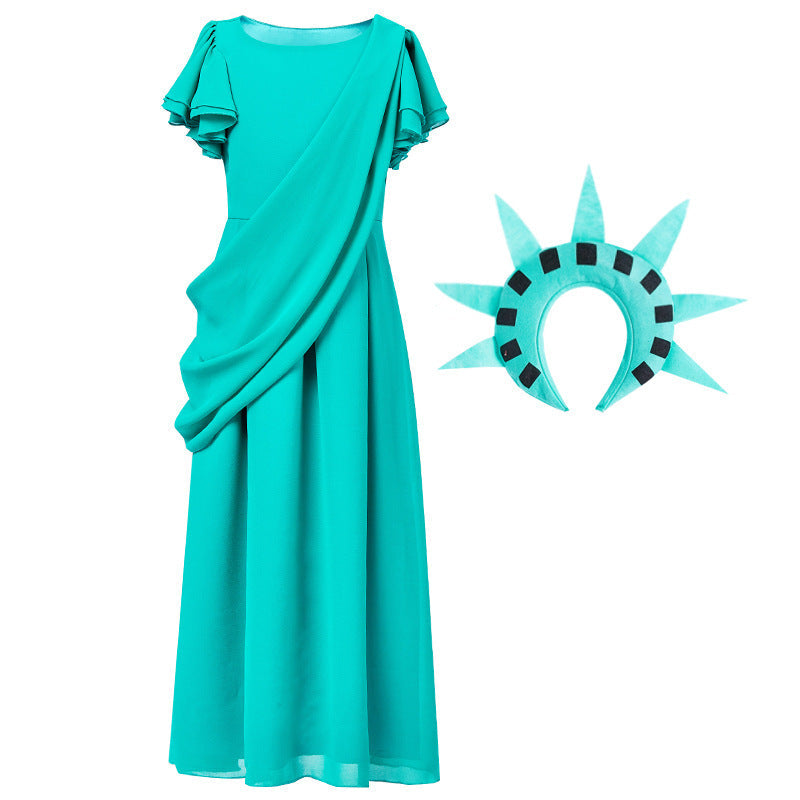 Mädchen Kostüm als Freiheitsstatue mit elegantem Kleid und Accessoires Shop Nory