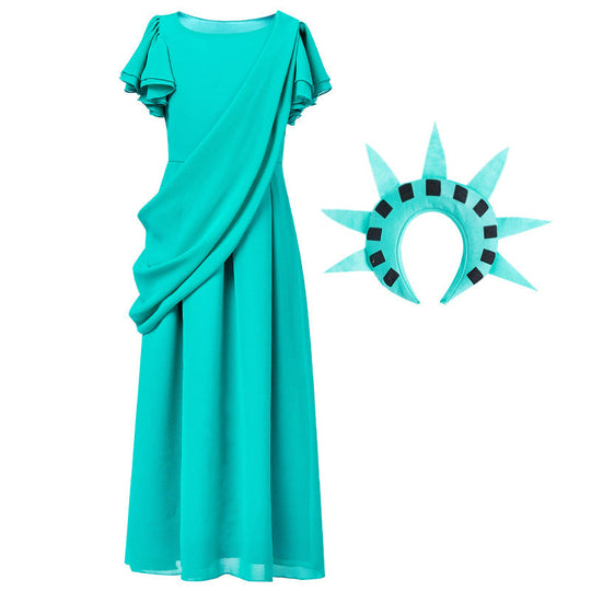 Mädchen Kostüm als Freiheitsstatue mit elegantem Kleid und Accessoires Shop Nory