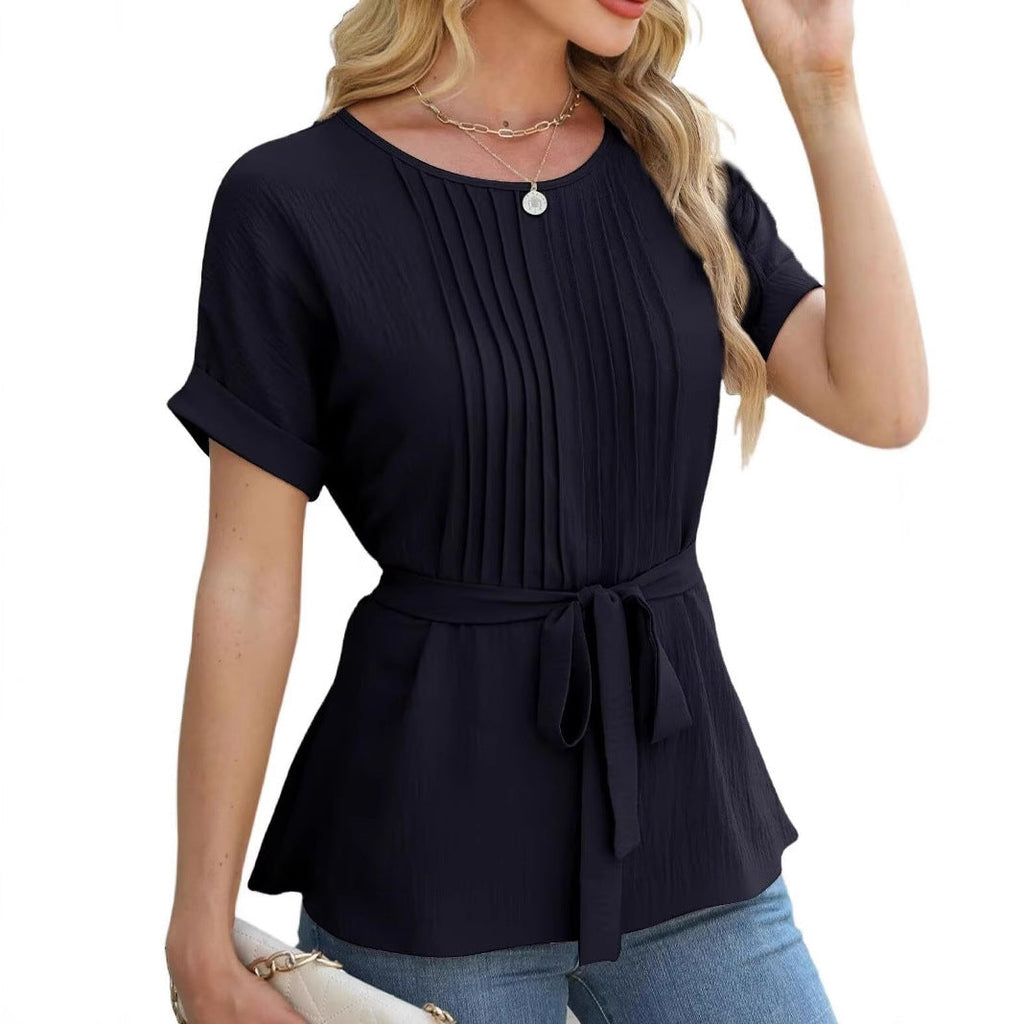 Damen Bluse mit Rüschendetails und seitlichem Gürtel Shopnory