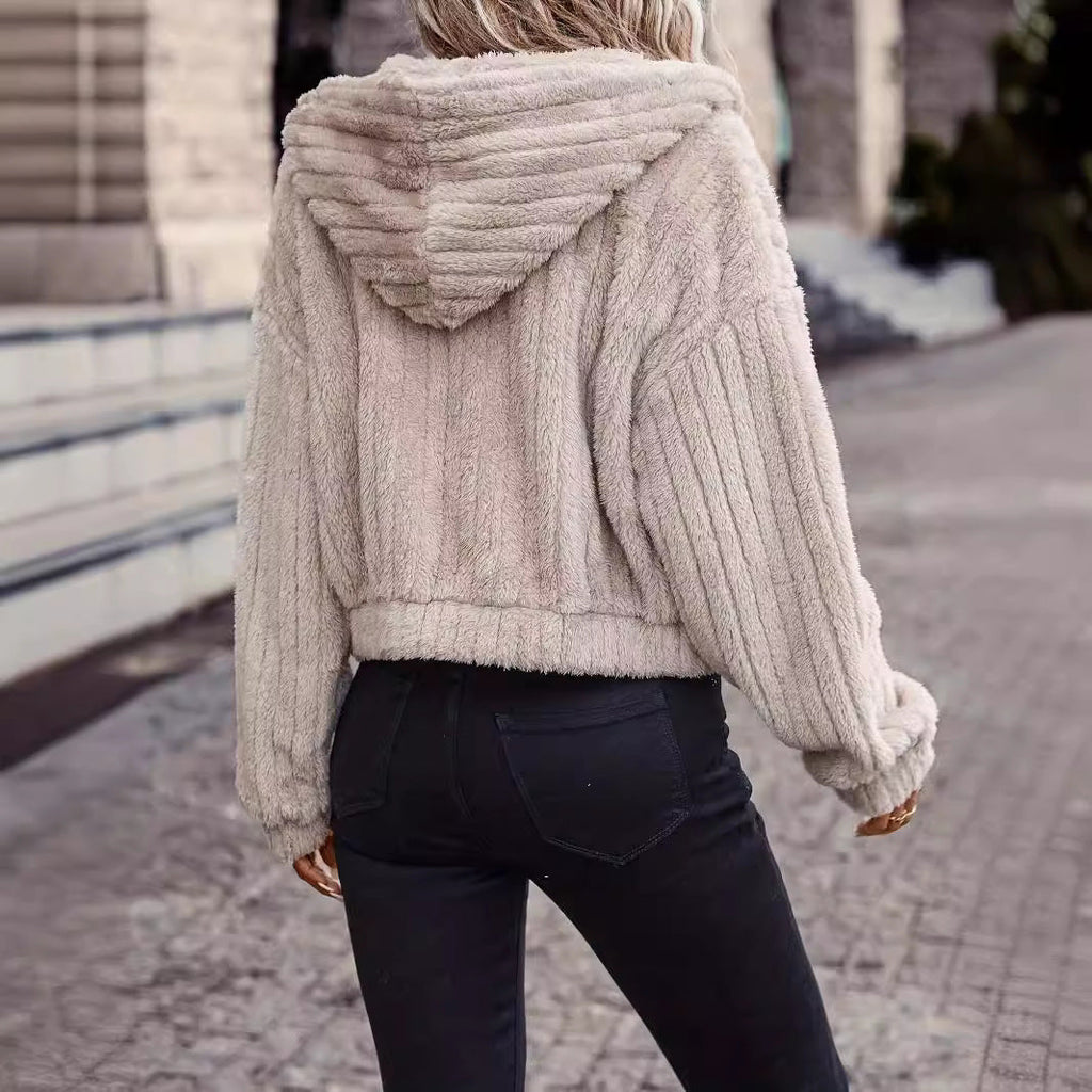 Damen Fleecejacke mit Kapuze und weichem Innenfutter Shopnory