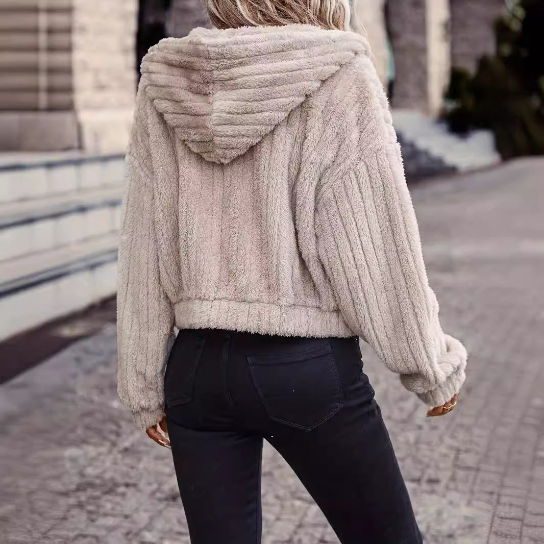 Damen Fleecejacke mit Kapuze und weichem Innenfutter Shopnory