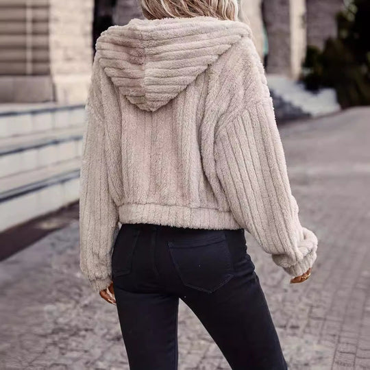 Damen Fleecejacke mit Kapuze und weichem Innenfutter Shopnory