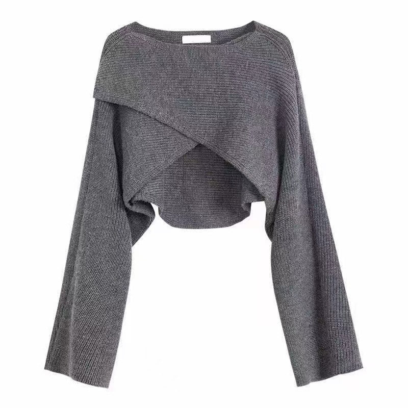 Damen lässiger Cropped-Pullover mit asymmetrischem Schnitt und strukturierter Oberfläche