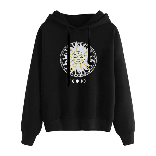 Damen nan lässiger Oversize Kapuzenpullover mit Herz‑und‑Pfotenprint, Kordelzug und gerippten Bündchen Shop Nory