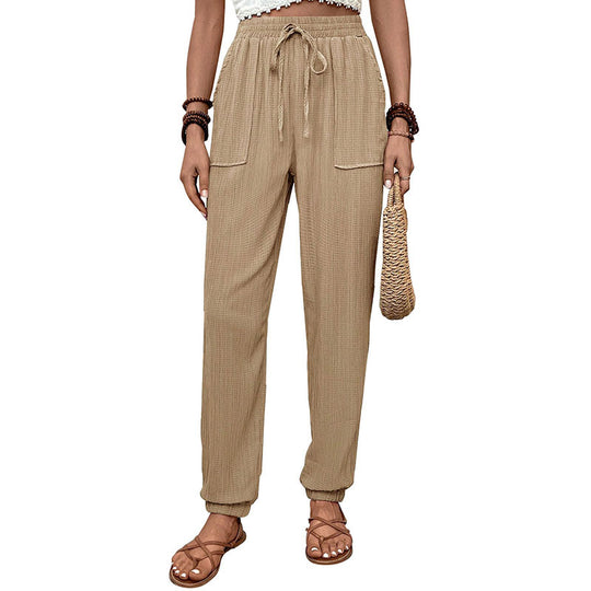 Damen Lockerer Leinenoptik-Joggerhose mit hohem Gummibund, Tunnelzug, aufgesetzten Taschen & elastischen Bündchen Shop Nory