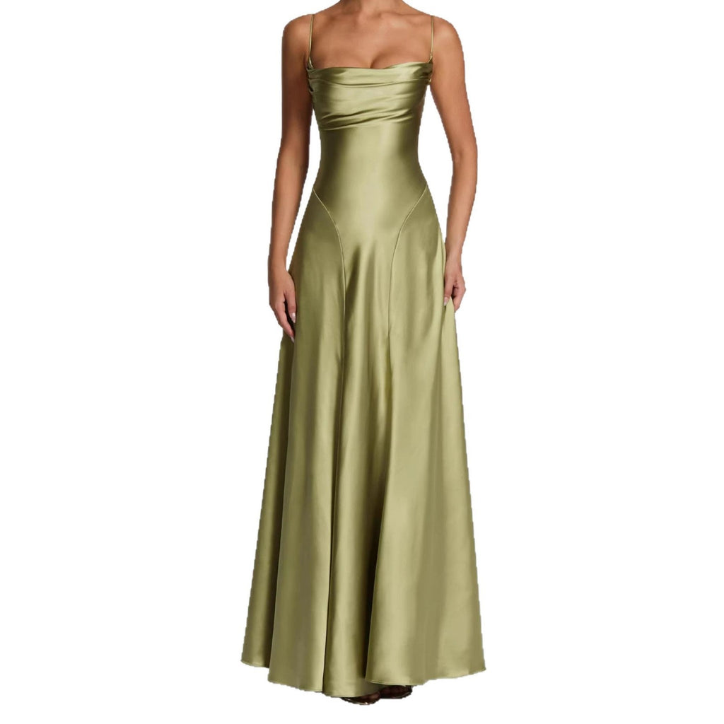 Damen Elegantes Maxi-Kleid mit fließendem Satin und verführerischem Spaghettiträger