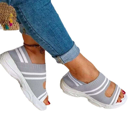Damen Strick-Slipper mit offener Zehenpartie, atmungsaktivem Stretch-Obermaterial und leichter Komfortsohle Shop Nory