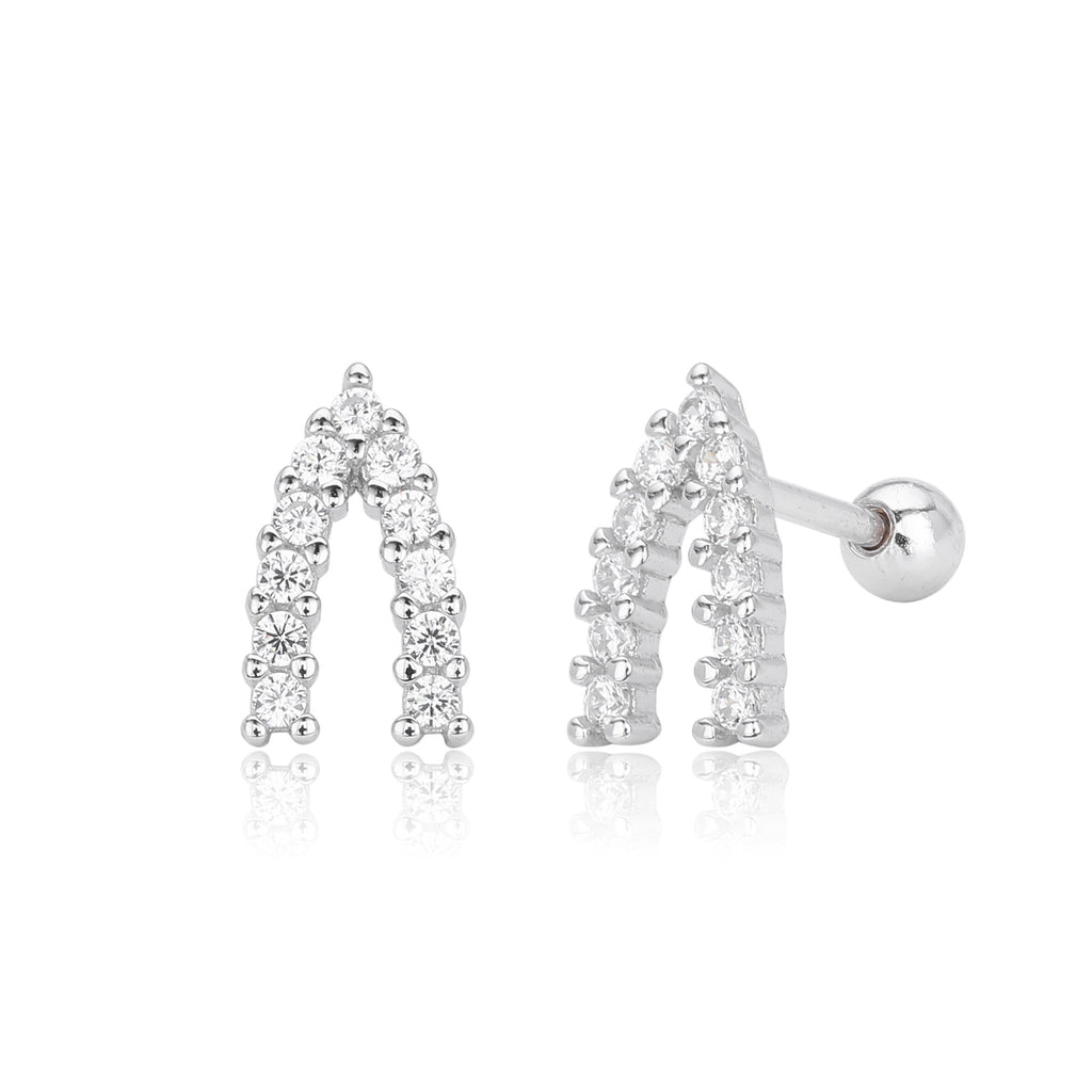 Damen Ohrstecker mit modernem Bogen-Design aus 925 Sterling Silber und funkelnden Zirkonia Shop Nory