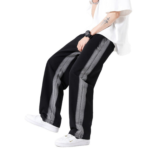 Herren Oversize Trainingshose mit kontrastseitigem Panel, Tunnelzug & geradem Bein Shop Nory