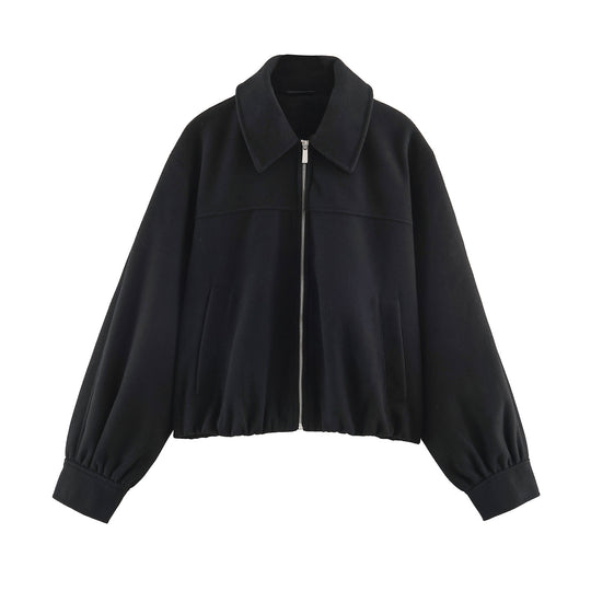 Damen Kurzjacke mit Ballonärmeln, weitem Hemdkragen und elastischem Saum Shop Nory
