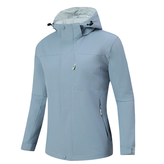 Herren Minimalistische wasserdichte Softshell‑Jacke mit kontrastfutter, verstellbarer Kapuze und verdeckten Reißverschlüssen Shop Nory