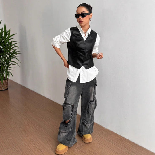 Damen Lederweste mit modernen Details und elegantem Schnitt Shopnory
