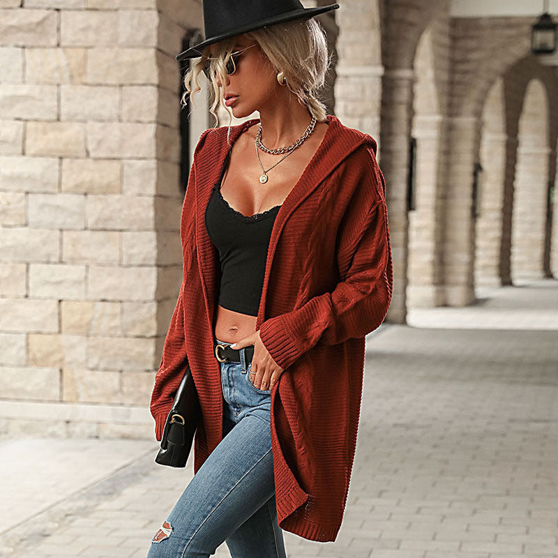 Damen Oversize-Strickcardigan mit Kapuze und Eingrifftaschen Shop Nory