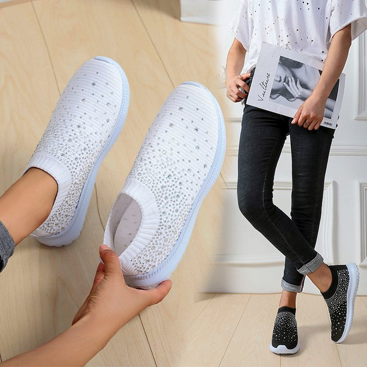 Damen Strick-Slip-On-Sneaker mit elastischem Schaft und Ziersteinen Shop Nory