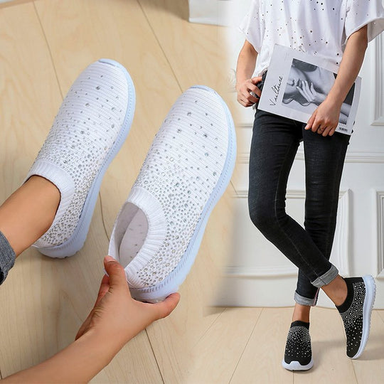 Damen Strick-Slip-On-Sneaker mit elastischem Schaft und Ziersteinen Shop Nory