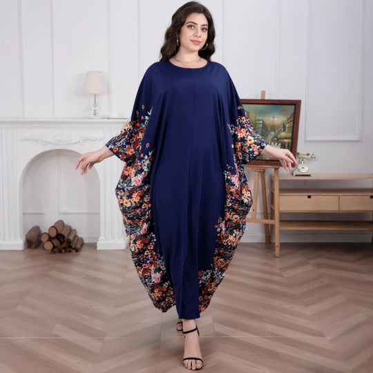 Damen Fließendes Maxikaftan-Kleid mit floralem Saum und dreiviertel Ärmeln Shop Nory
