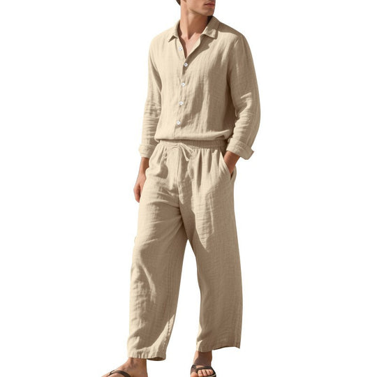 Herren nan Leichtes Leinen Hemd und Hose Set mit Kordelzug und weitem Schnitt Shop Nory