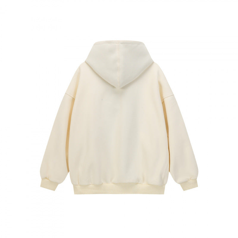 Unisex Oversize Kapuzen-Sweatjacke mit Karofutter, durchgehendem Reißverschluss und geripptem Saum Shop Nory