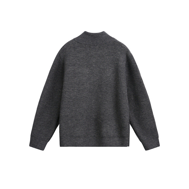 Unisex Grobstrick-Pullover mit halbem Reißverschluss und Stehkragen Shop Nory
