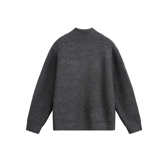 Unisex Grobstrick-Pullover mit halbem Reißverschluss und Stehkragen Shop Nory