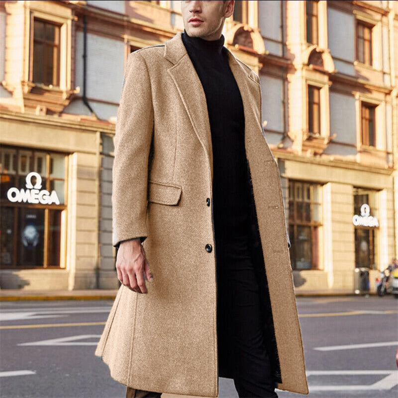 Herren eleganter Wollmantel mit modernem Schnitt und praktischen Taschen
