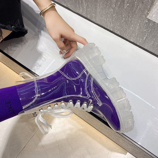 Damen trendige Stiefeletten im transparenten Design mit knalligem Detail