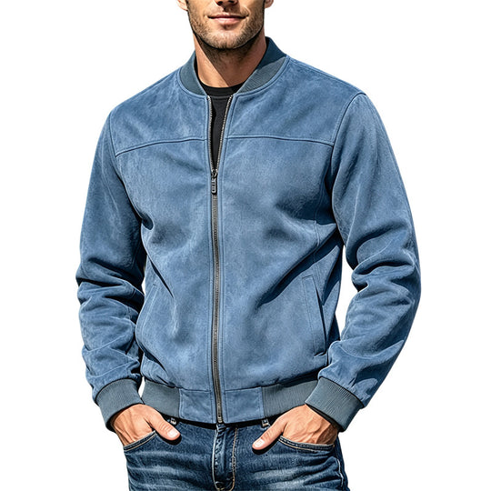 Herren Veloursleder-Optik Bomberjacke mit Reißverschluss und Rippbündchen Shop Nory