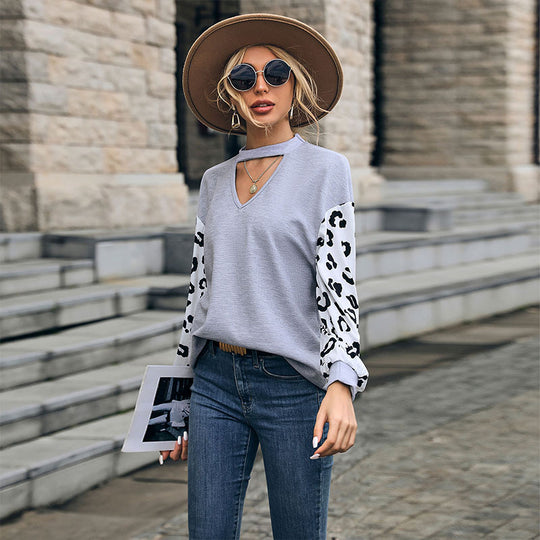 Damen Lässiger Pullover mit Leopardenärmel Shop Nory