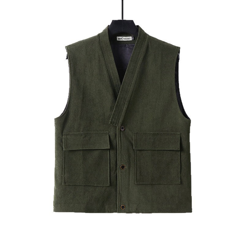 Herren Cordweste mit V-Ausschnitt, aufgesetzten Klappentaschen und Satinfutter Shop Nory