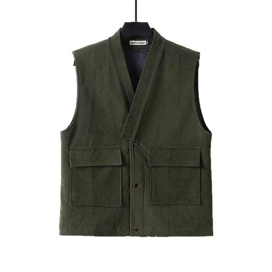 Herren Cordweste mit V-Ausschnitt, aufgesetzten Klappentaschen und Satinfutter Shop Nory