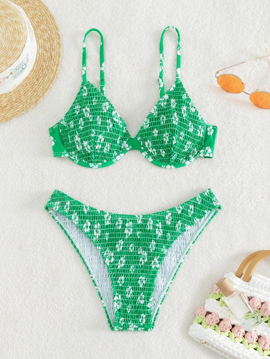 Damen Hochgeschnittener Bikini mit gepolstertem Oberteil und verstellbaren Trägern