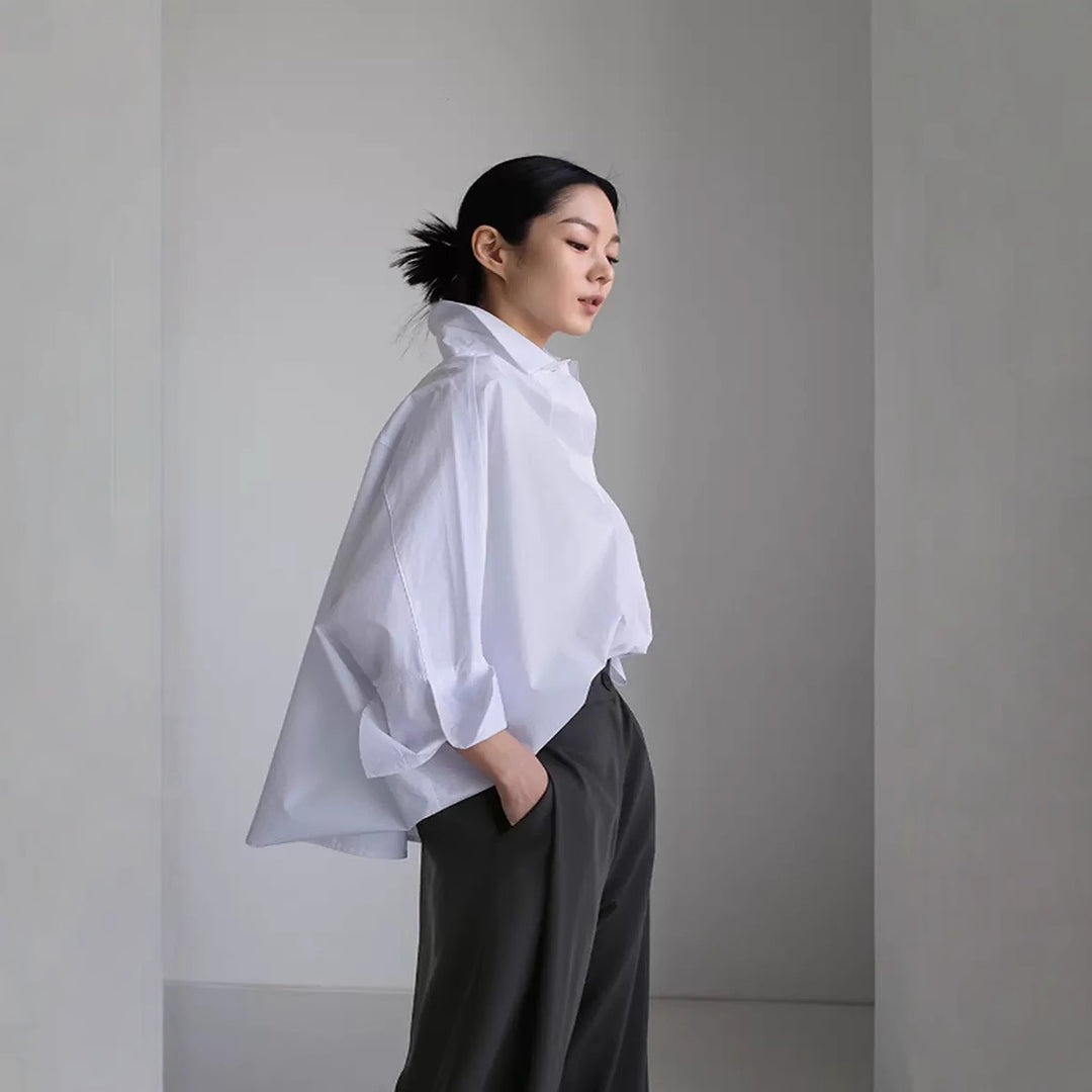 Damen Oversize-PopelinShop Noryluse mit Fledermausärmeln und verdeckter Knopfleiste Shop Nory