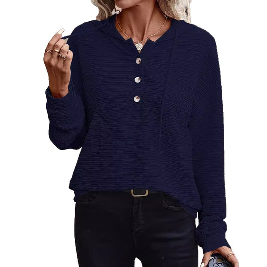 Damen Texturierter Kapuzenpullover mit Knopfleiste und Oversize-Schnitt Shop Nory
