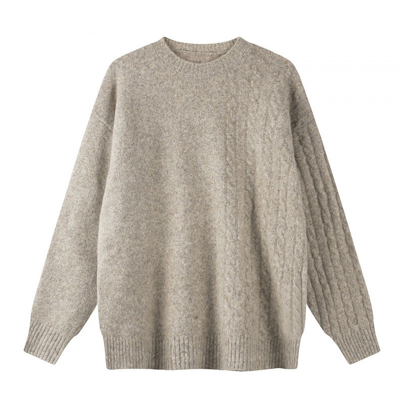 Unisex Oversize Feinstrickpullover mit Zopfmuster-Detail und Rundhalsausschnitt Shop Nory