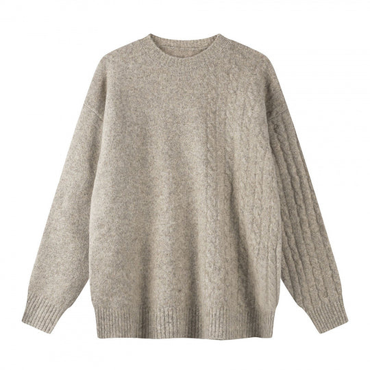 Unisex Oversize Feinstrickpullover mit Zopfmuster-Detail und Rundhalsausschnitt Shop Nory