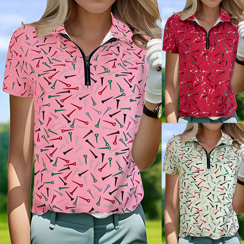 Damen Golfpolo mit modernem Reißverschluss und lShopnoryhaftem Design