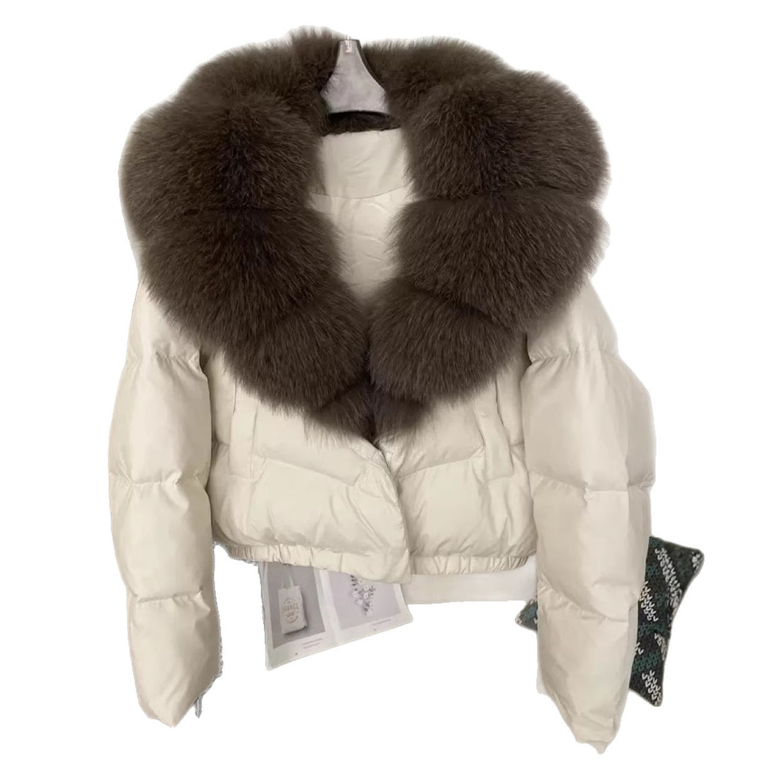 Damen nan kurz geschnittene Boxy-Pufferjacke mit extra großem Webpelzkragen und formstabilem Saum Shop Nory
