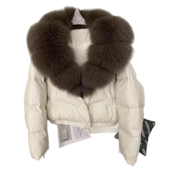 Damen nan kurz geschnittene Boxy-Pufferjacke mit extra großem Webpelzkragen und formstabilem Saum Shop Nory