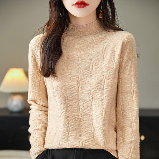 Damen Strukturiertes Feinstrick-Longsleeve mit Stehkragen und kastiger Silhouette Shop Nory