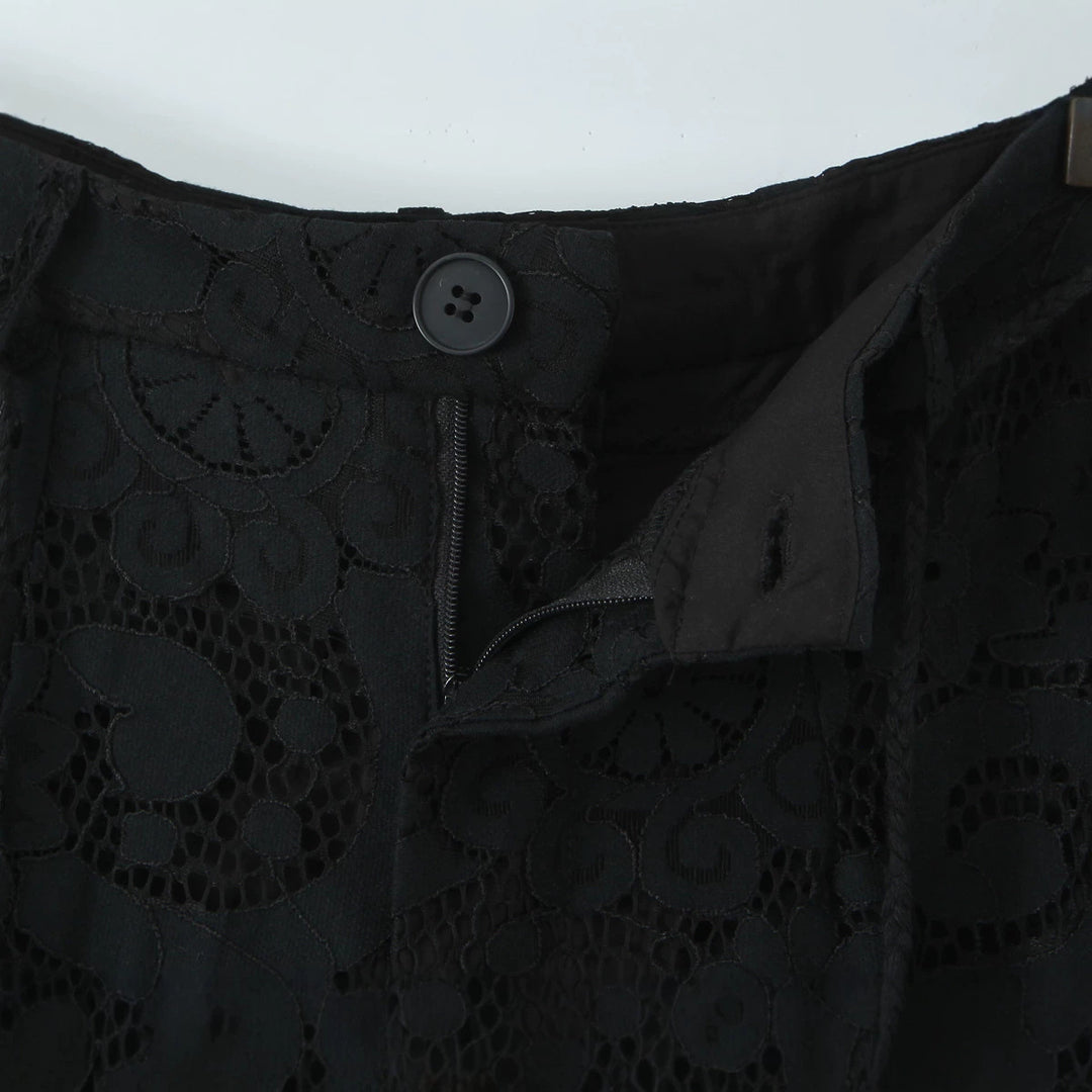 Damen Transparente Spitzenhose mit geradem Bein und elastischem Bund Shop Nory