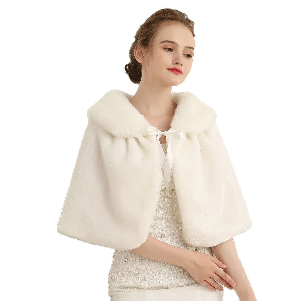 Damen Elegantes Kunstpelz‑Capelet mit Schleifenverschluss und weitem Umlegekragen Shop Nory