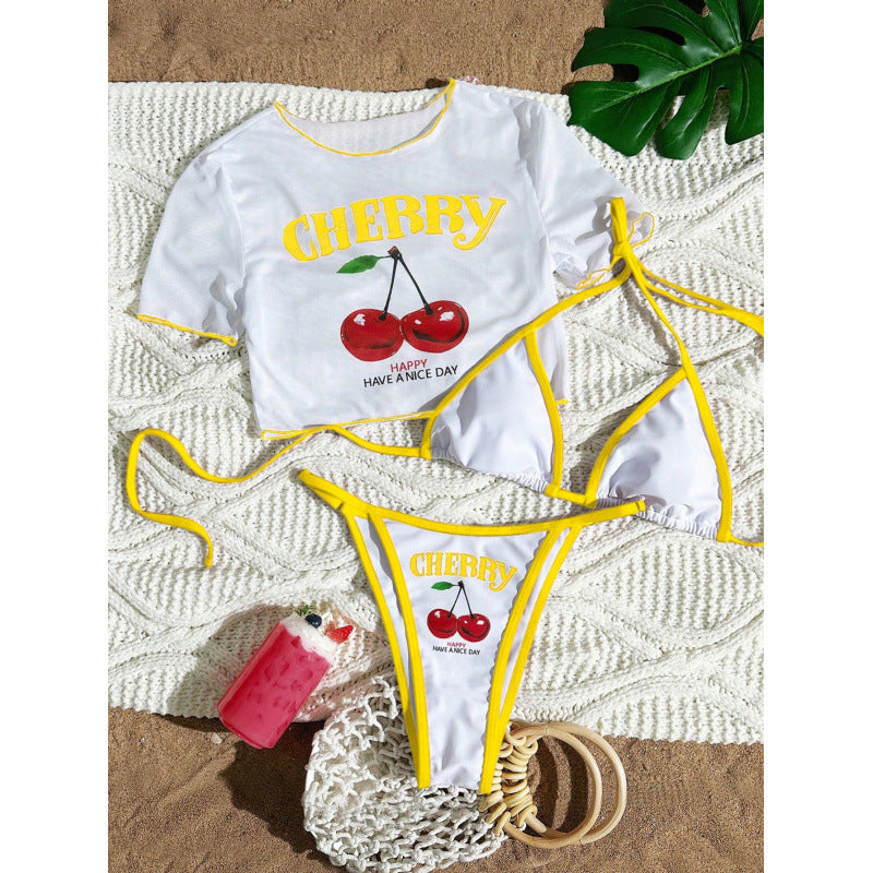 Damen Crop-Top Bikini-Set mit sportlichem Schnitt und Brasil-Print