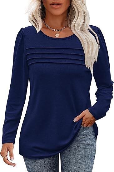 Damen Feines Langarmshirt mit Rundhalsausschnitt, dekorativen Kellerfalten und leicht taillierter A‑Linie Shop Nory